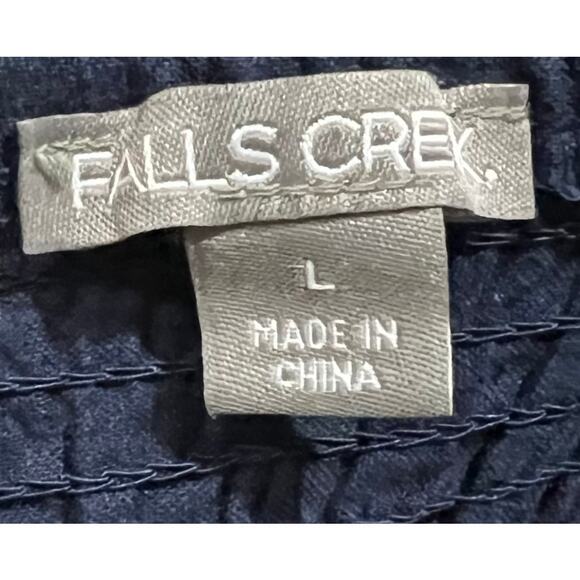 Falls Creek Linen Blend Dress Navy Blue Tiered Smocked Midi Womens Sz Large - Picture 8 of 9